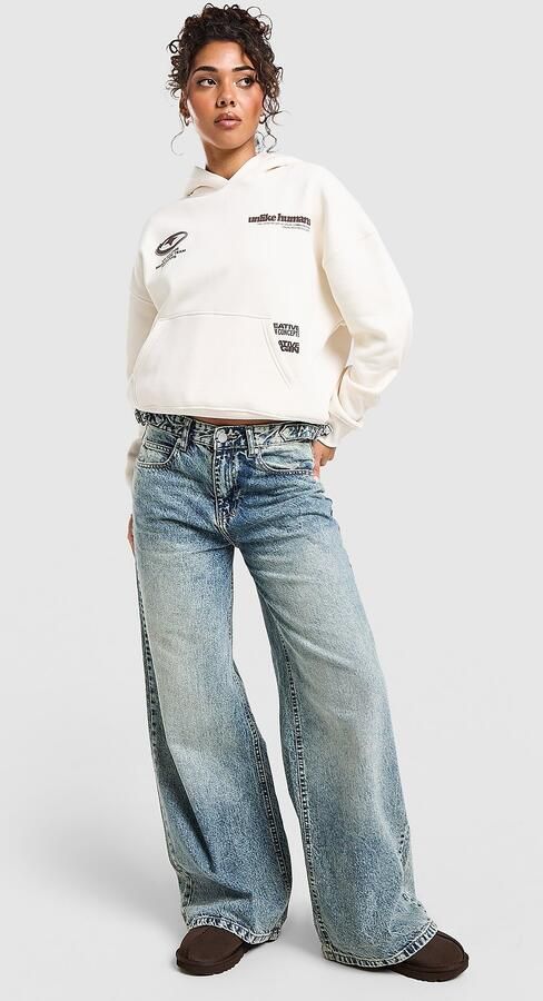 Unlike Humans Highline Boxy Hoodie Crème- Dames Crème