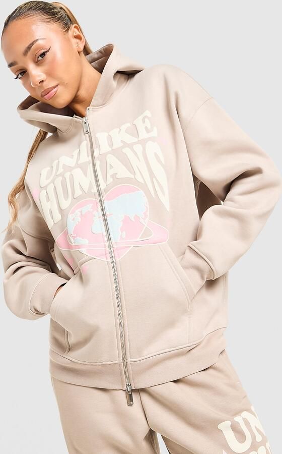 Unlike Humans Protect Full Zip Hoodie Bruin- Dames Bruin