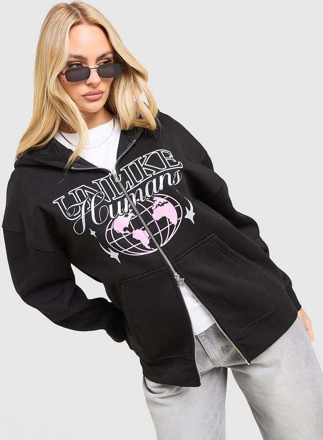 Unlike Humans Street Full Zip Hoodie Zwart- Dames Zwart