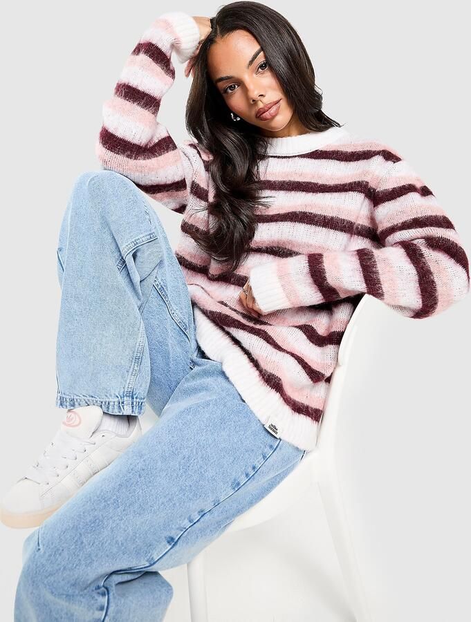 Unlike Humans Stripe Knit Sweatshirt Wit- Dames Wit