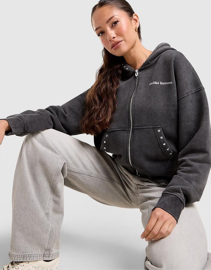 Unlike Humans Studs Full Zip Hoodie Zwart- Dames Zwart