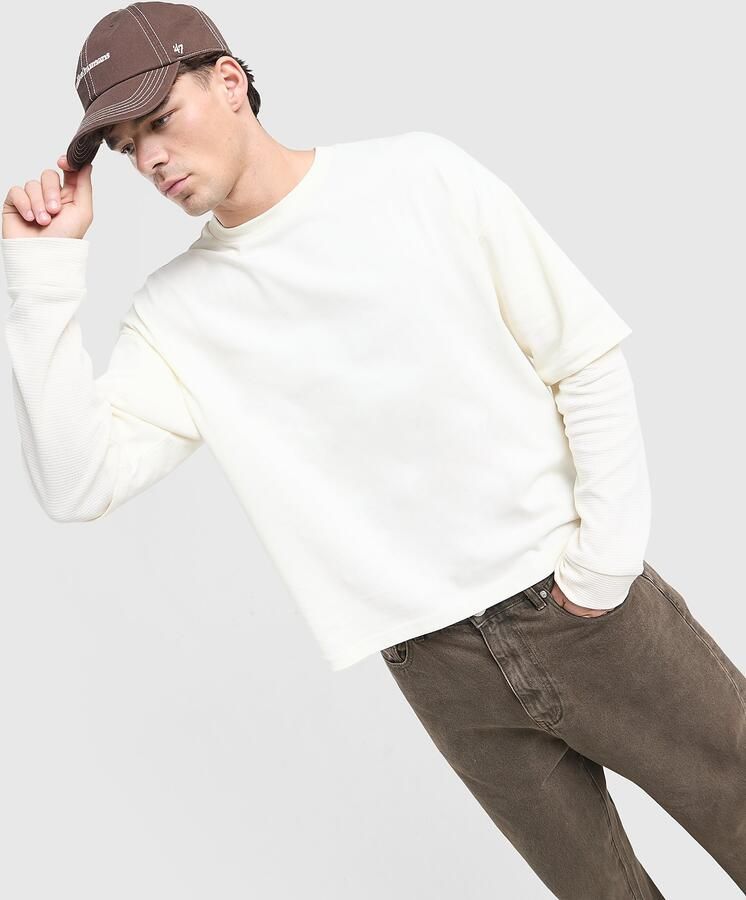 Unlike Humans Whit Long Sleeve T-Shirt Beige- Heren Beige