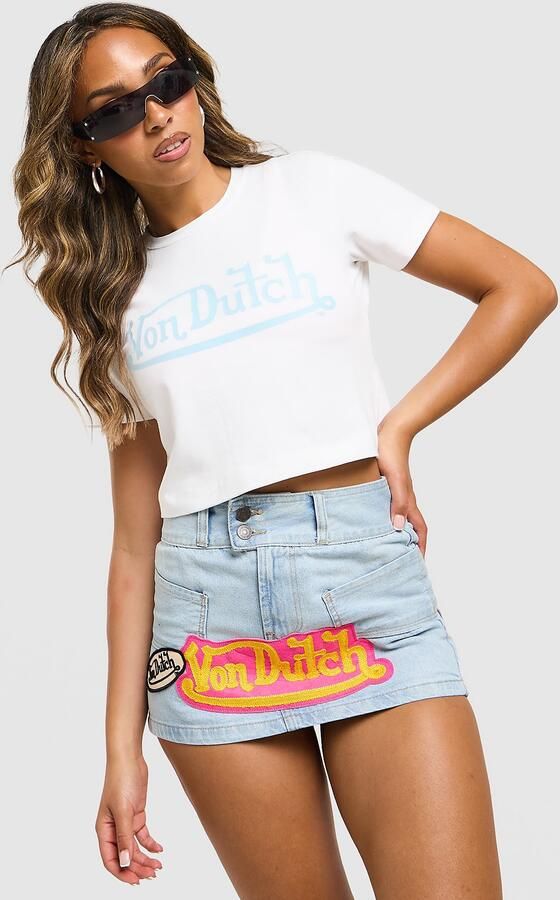Von Dutch Badge Denim Skirt Blauw- Dames Blauw