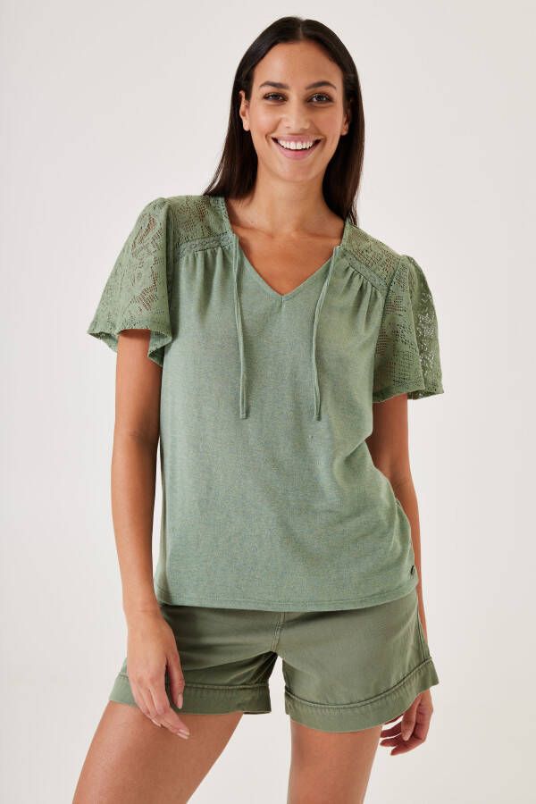 Garcia Kanten shirt met modieus kant op de schouders en mouwen