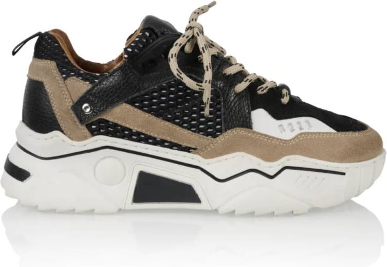 DWRS Black Sneaker met net leer suede