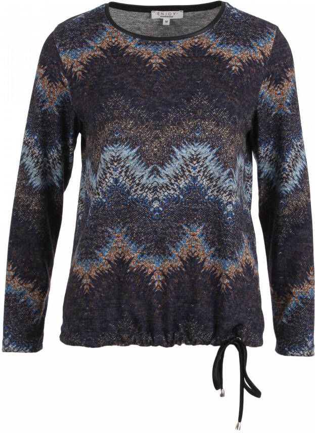 Enjoy Indigo Sweater zigzag leder koord
