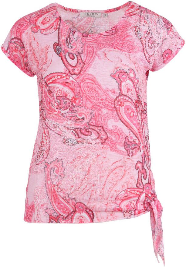 Enjoy Licht roze T shirt paisley strik
