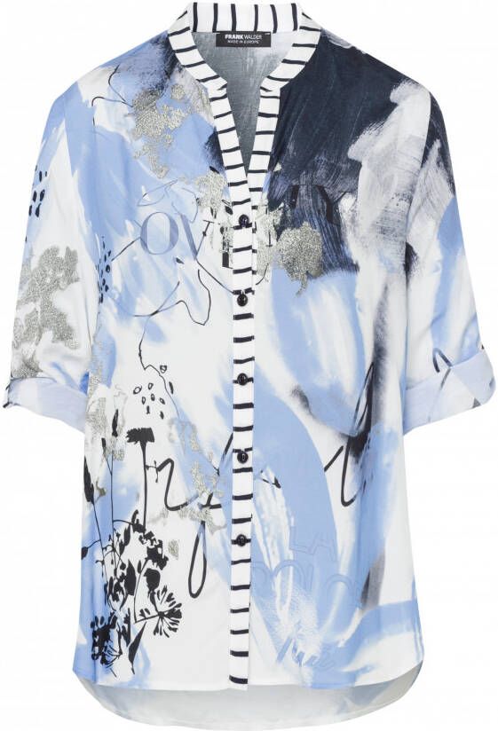 Frank Walder Licht blauw Blouse 3 4 mouw print