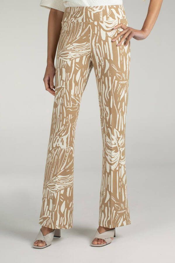 Juffrouw Jansen Beige Pantalon flair print elastische boord