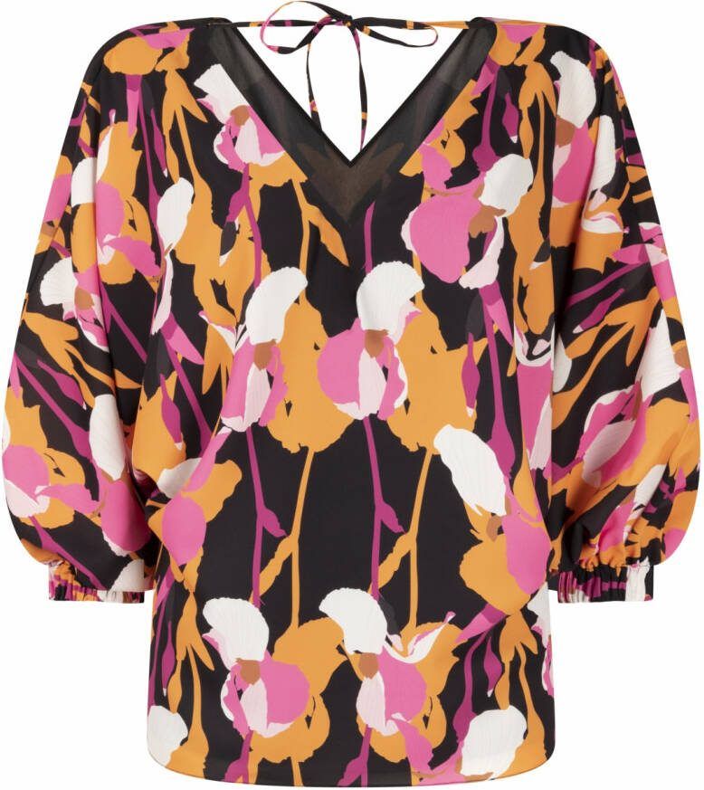 Label Dot Zwart Blouse v hals 3 4 mouw print