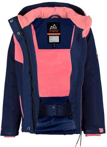 29FT ski-jack donkerblauw roze Skijack Meisjes Gerecycled polyester (duurzaam) Capuchon 152-158 - Foto 3