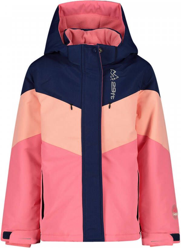 29FT ski-jack roze donkerblauw Skijack Meisjes Gerecycled polyester (duurzaam) Capuchon 140-146