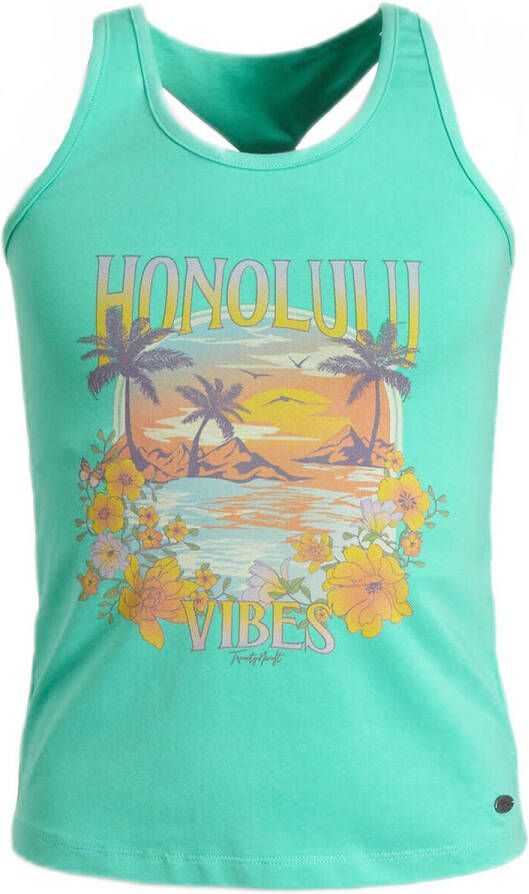 29FT singlet met printopdruk turquoise Blauw Meisjes Katoen Ronde hals 116