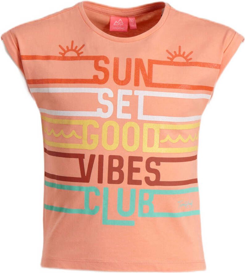 29FT T-shirt met tekstopdruk oranje Meisjes Katoen Ronde hals Tekst 128