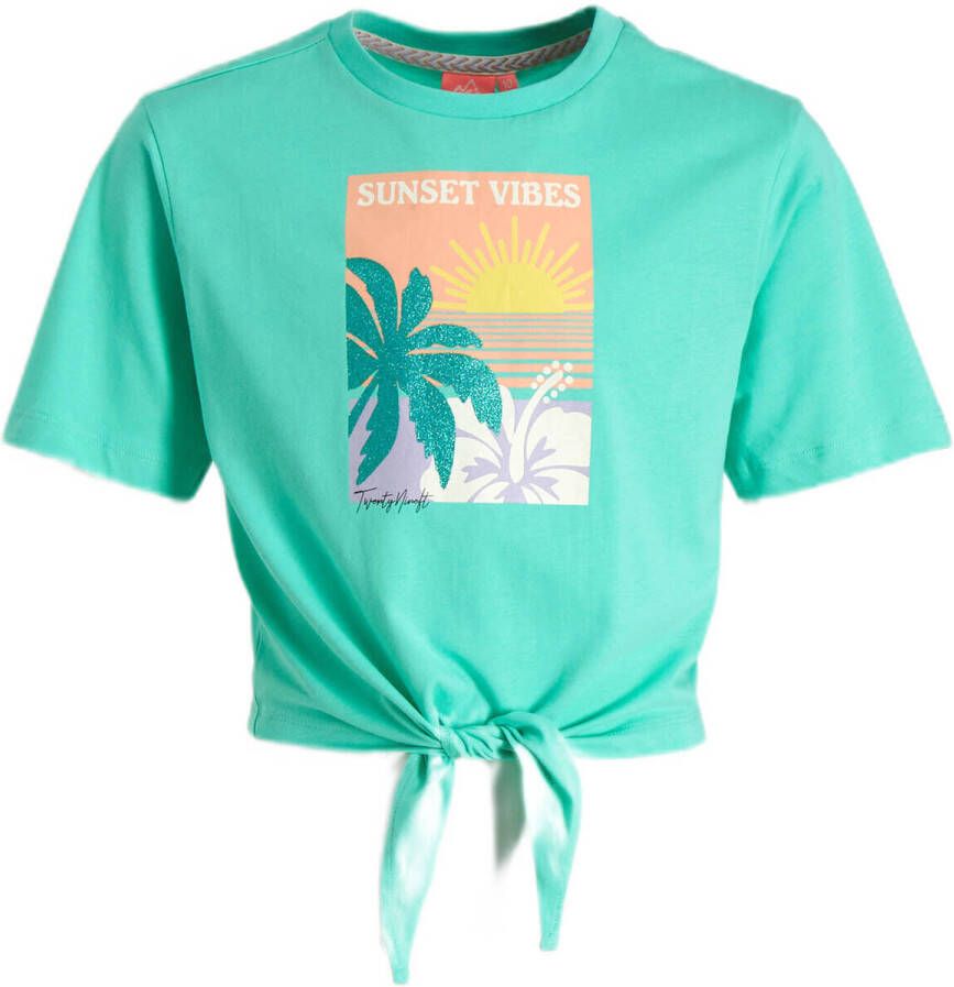 29FT T-shirt met printopdruk turquoise Blauw Meisjes Katoen Ronde hals 140