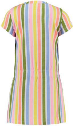 4PRESIDENT gestreepte jurk roze groen geel Multi Meisjes Polyester Ronde hals 116