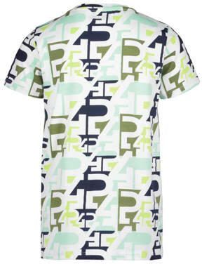 4PRESIDENT T-shirt met all over print blauw groen wit Multi Jongens Stretchkatoen Ronde hals 104
