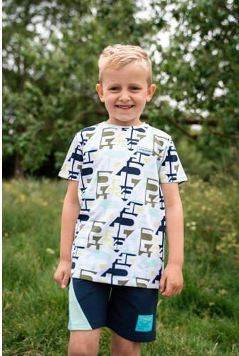 4PRESIDENT T-shirt met all over print blauw groen wit Multi Jongens Stretchkatoen Ronde hals 104 - Foto 2