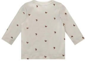 A Tiny Story baby longsleeve met all over print ecru bruin Meisjes Stretchkatoen Ronde hals 50