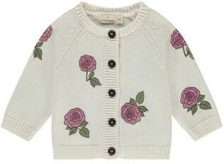 A Tiny Story gebloemde gebreid vest ecru Meisjes Katoen Ronde hals Bloemen
