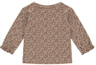 A Tiny Story gebloemde longsleeve bruin Jongens Stretchkatoen Ronde hals