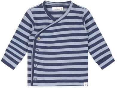 A Tiny Story gestreepte longsleeve donkerblauw Jongens Katoen Ronde hals