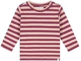 A Tiny Story gestreepte longsleeve donkerrood lichtroze Meisjes Katoen Ronde hals
