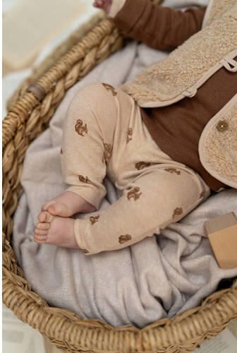 A Tiny Story katoenen regular fit babybroek met print beige All over print - Foto 2