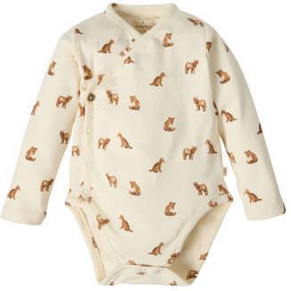 A Tiny Story katoenen romper met print ivoor bruin Wit All over print