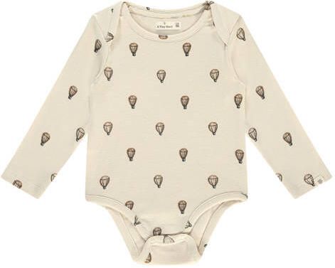 A Tiny Story romper met all over print ecru bruin Jongens Stretchkatoen Ronde hals