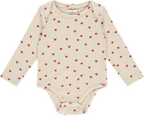 A Tiny Story romper met hartjesprint ecru rood Meisjes Stretchkatoen Ronde hals