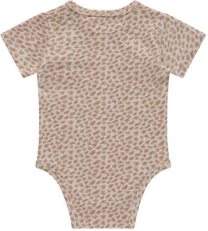 A Tiny Story romper roze beige Meisjes Stretchkatoen Ronde hals All over print
