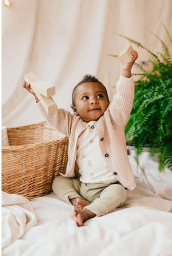 A Tiny Story vest beige grof gebreid Katoen Ronde hals