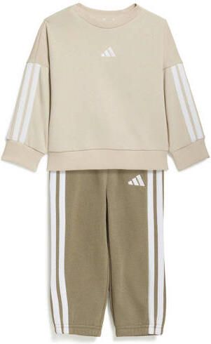 Adidas Sportswear joggingpak met ronde hals beige olijfgroen Meerkleurig