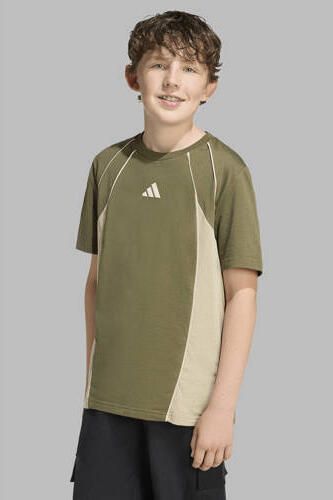 Adidas Sportswear T-shirt groen beige Katoen Ronde hals