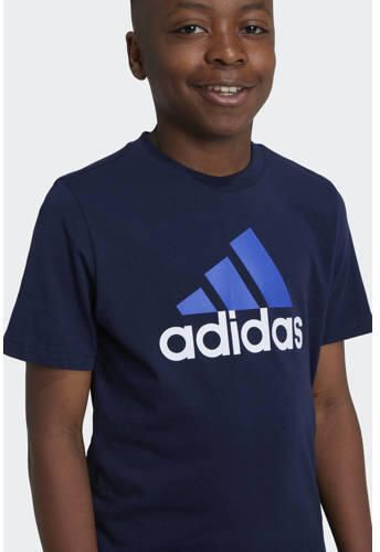 Adidas Sportswear T-shirt met logo donkerblauw kobaltblauw wit Katoen Ronde hals 152 - Foto 3