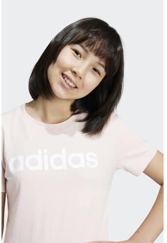 Adidas Sportswear T-shirt met logo lichtroze wit Meisjes Katoen Ronde hals 170