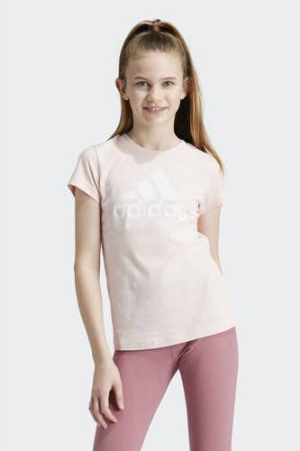 Adidas Sportswear T-shirt met logo lichtroze wit Meisjes Katoen Ronde hals 128