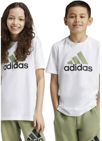 Adidas Sportswear T-shirt met logo wit lichtgroen Katoen Ronde hals 152