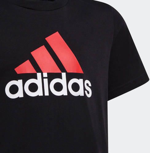Adidas Sportswear T-shirt met logo zwart rood wit Katoen Ronde hals 164