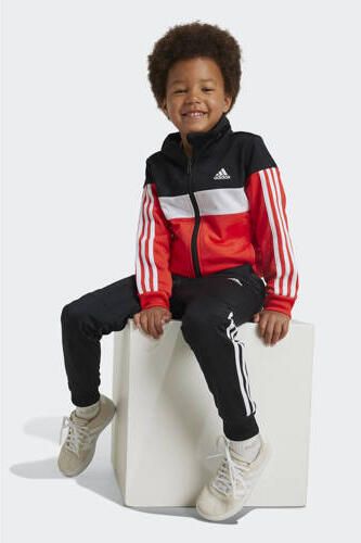 Adidas Sportswear trainingspak Tiberio rood zwart wit Joggingpak Jongens Polyester Opstaande kraag 104