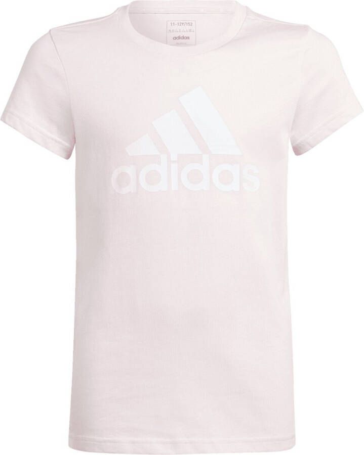 Adidas Sportswear T-shirt lichtroze wit Meisjes Katoen Ronde hals Logo 152