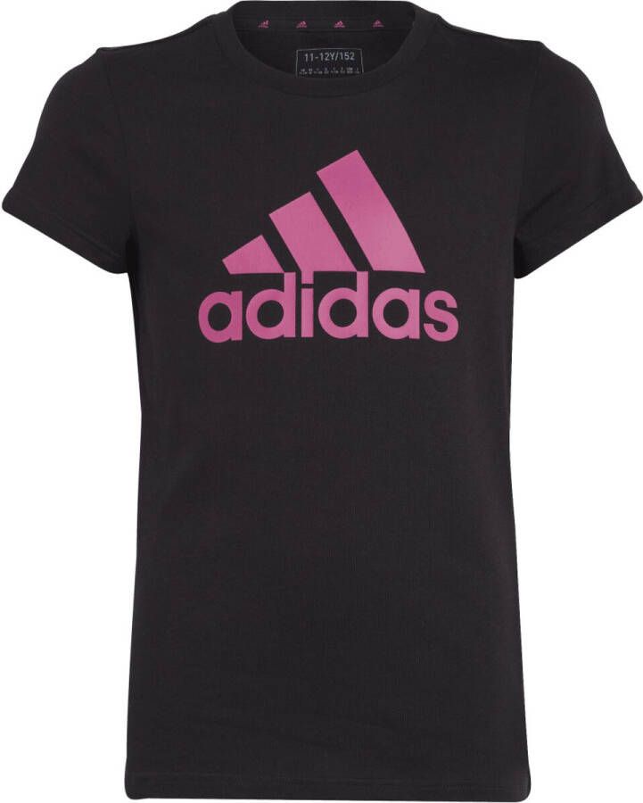 Adidas Sportswear T-shirt zwart roze Meisjes Katoen Ronde hals Logo 128