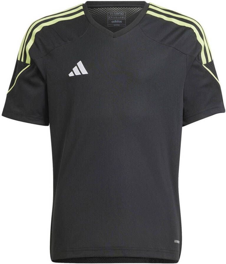 Adidas Perfor ce Junior sport T-shirt Tiro 23 zwart limegroen Polyester V-hals 164