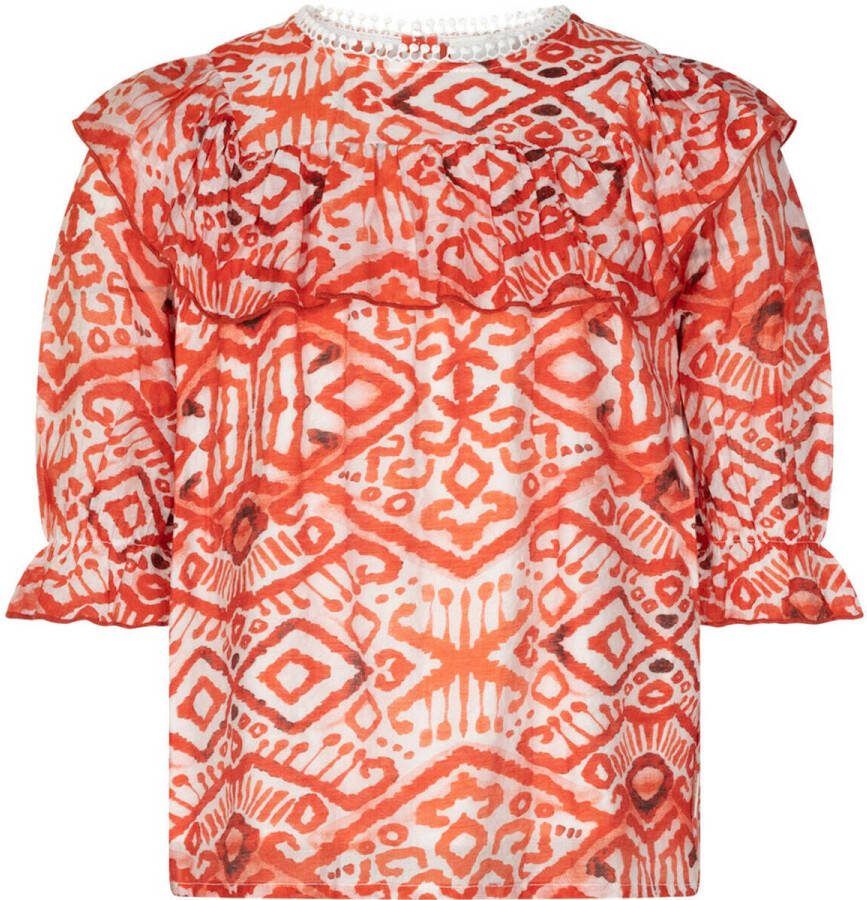 AI&KO top Greta Aztec met all over print en ruches rood Meisjes Viscose Ronde hals 176 - Foto 5