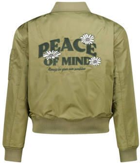 America Today bomberjack zomer met tekst en borduursels olijfgroen Jas Meisjes Polyester Opstaande kraag 122 128