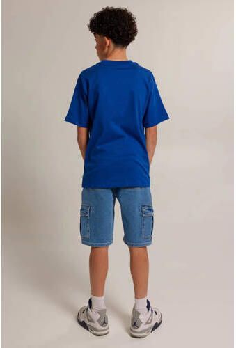 America Today cargo short medium blue denim Korte broek Blauw Effen 158 164