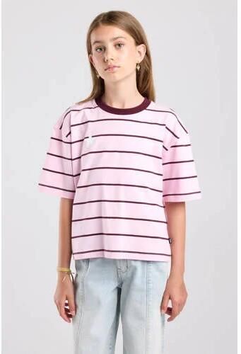 America Today gestreept T-shirt roze Meisjes Katoen Ronde hals Printopdruk