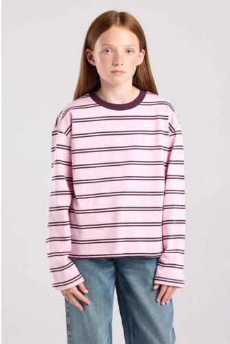 America Today gestreepte longsleeve lichtroze Meisjes Katoen Ronde hals