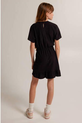 America Today jurk zwart Meisjes Polyester V-hals Effen 122 128
